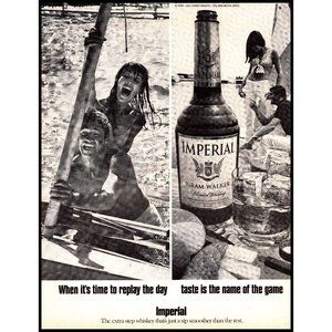 1970 Imperial Whiskey Vintage Print Ad Sailing Nautical Couple Charcuterie Art